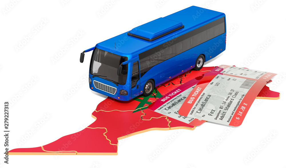Bus travel in Morocco, concept. 3D rendering