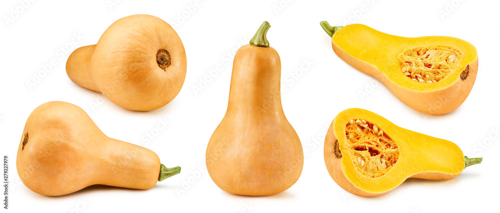 Foto Butternut pumpkin and slice clipping path