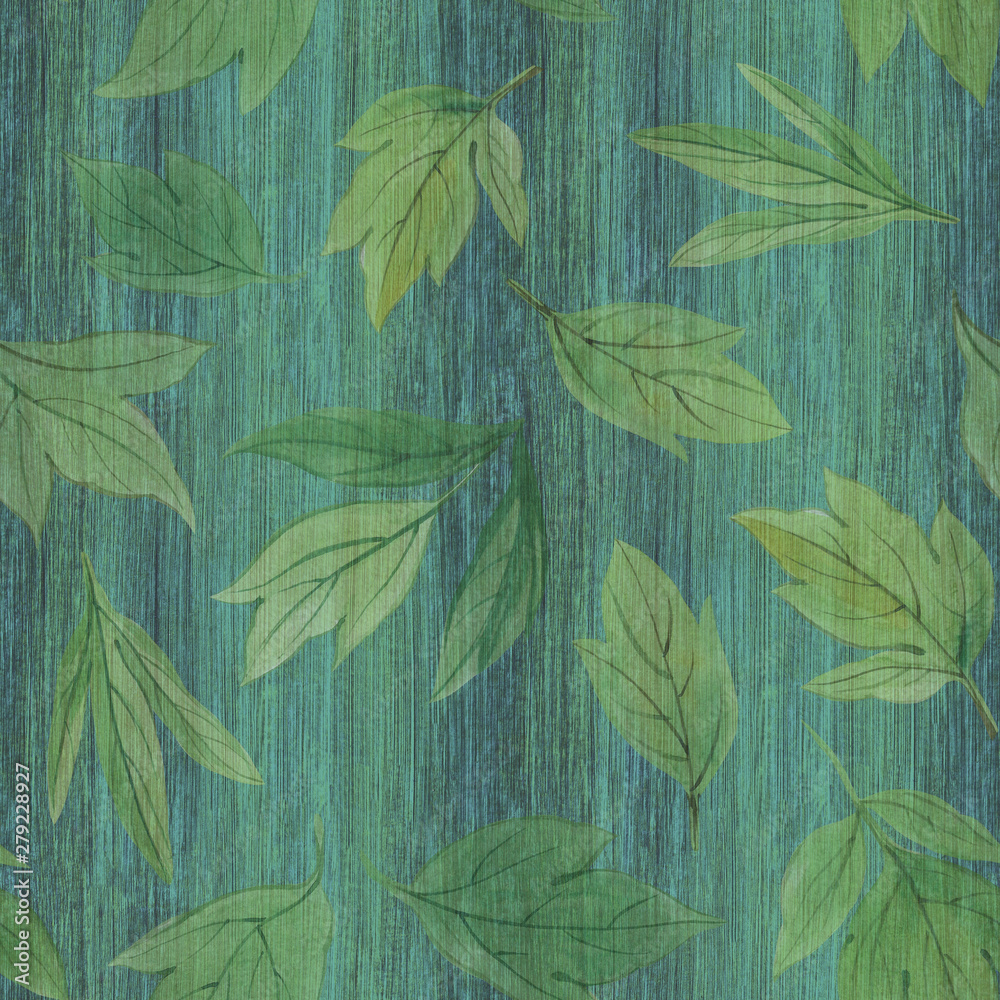 Seamless botanic pattern. Watercolor painted leaves. Background for design. Elegant leaves for decoration. Hand painted leaves on a designer background.