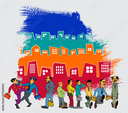 City scene witch cartoon characters - vector background