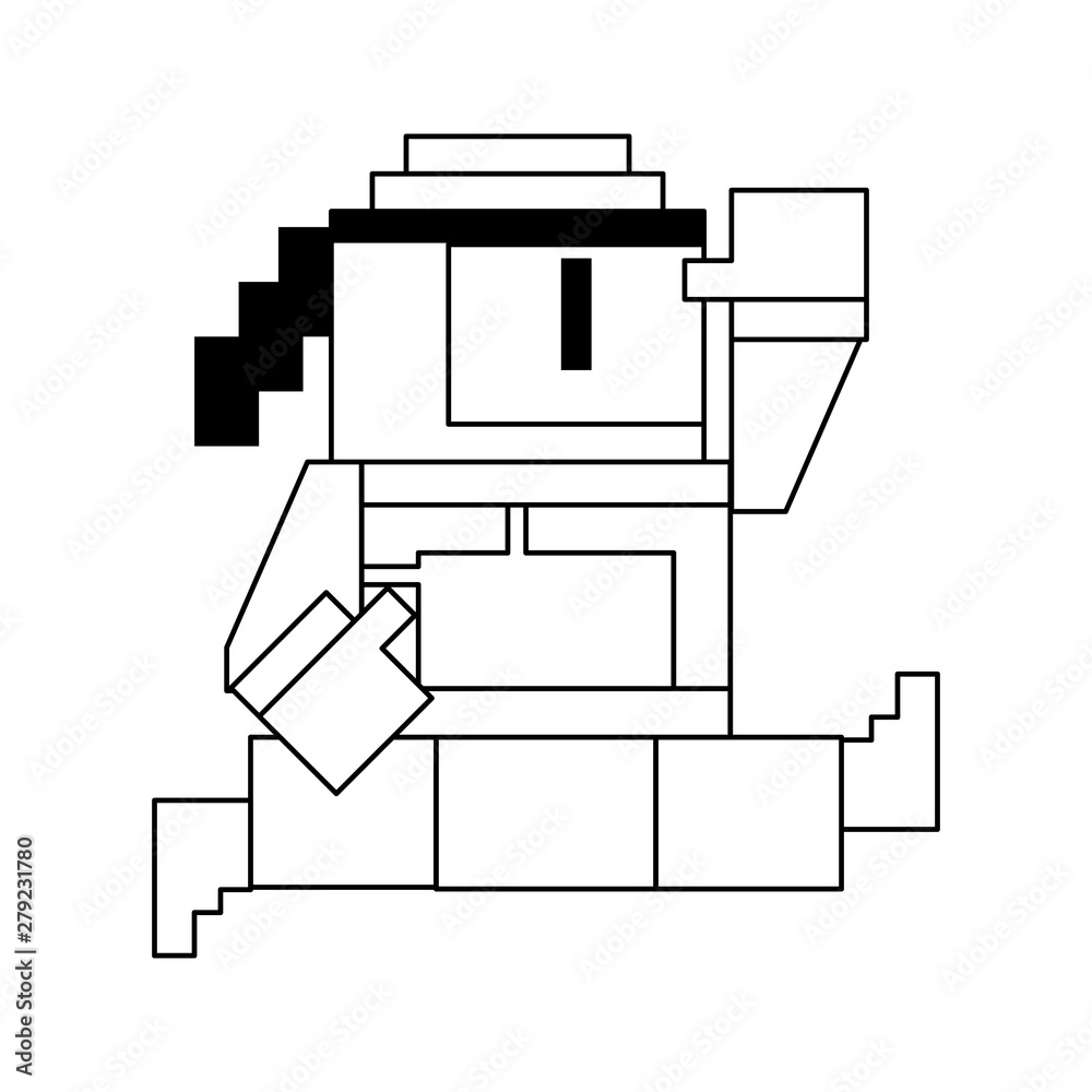 Videogame pixelated ninja character symbol Videogame pixelated ninja character symbol