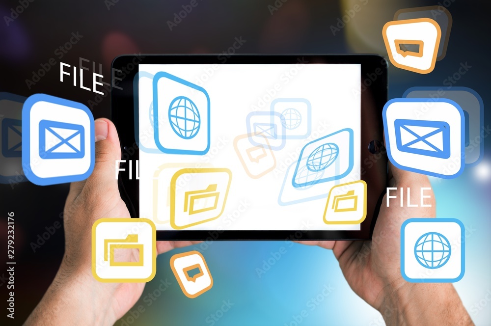 Businessman hands holding digital tablet close-up view Businessman hands holding digital tablet close-up view