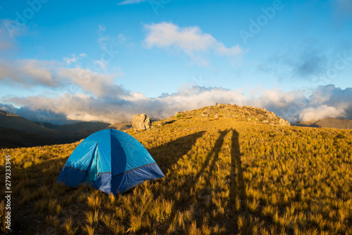 Fototapeta Naklejka Na Ścianę i Meble -  Camp on the mountain at sunset