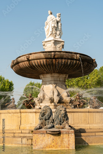 Historical fontaine de la Rotonde with sculpture of lions in Aix-en-Provence, France