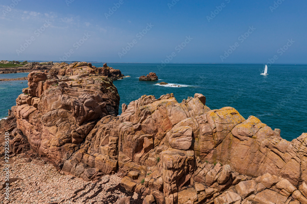 Bréhat island France pink granite coast white ship