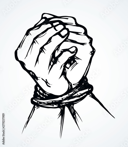 Roped bound hands. Vector drawing