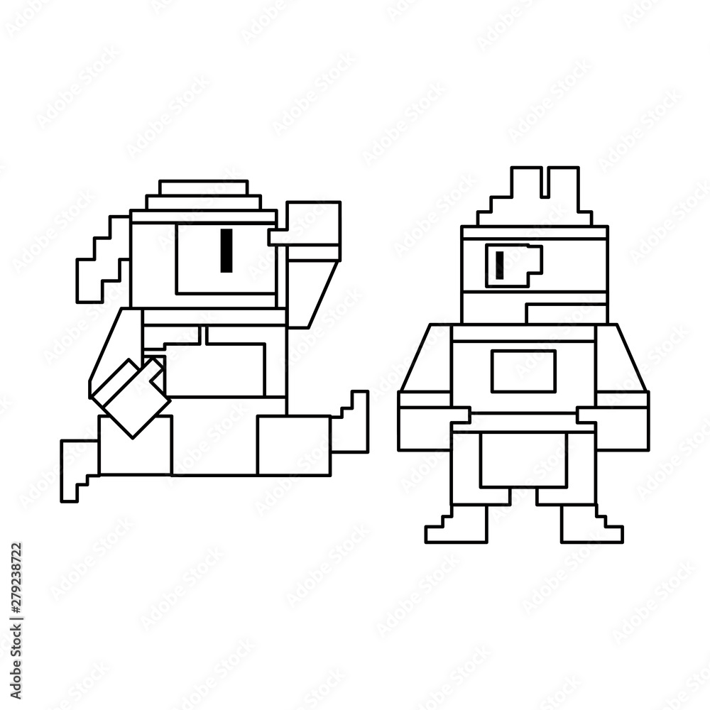 Videogame pixelated ninjas characters symbol Videogame pixelated ninjas characters symbol