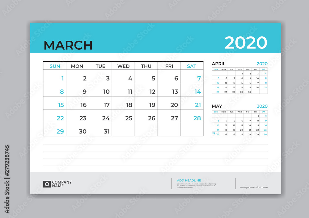 MARCH 2020 template, Desk Calendar for 2020 year, week start on sunday, planner design, stationery, business printing, vector eps10 MARCH 2020 template, Desk Calendar for 2020 year, week start on sunday, planner design, stationery, business printing, vector eps10