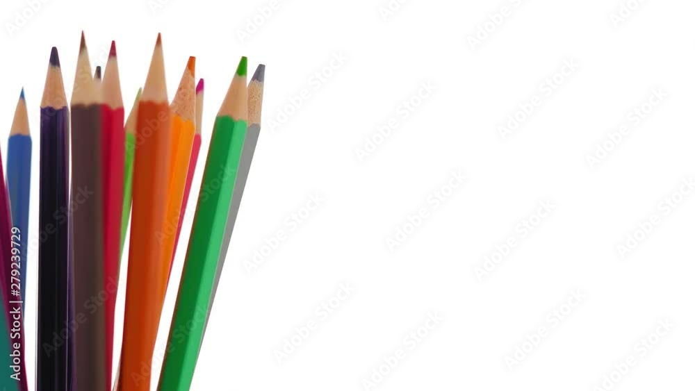 Big Close-up,Color Pencils Rotate on White Background Left
