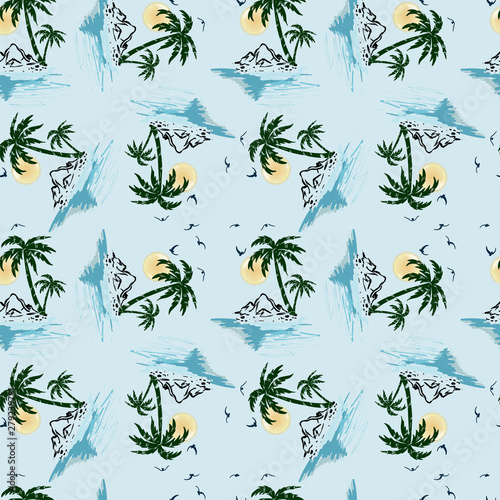 Seamless pattern palm tree and tropical island design