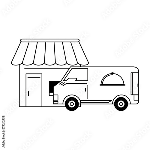 Restaurant and delivery van vehicle isolated