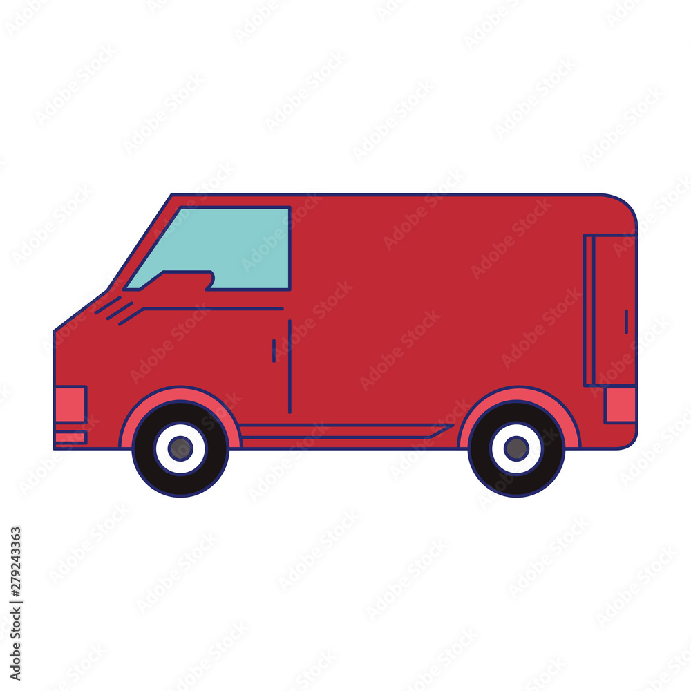 Delivery van vehicle sideview isolated symbol blue lines Delivery van vehicle sideview isolated symbol blue lines