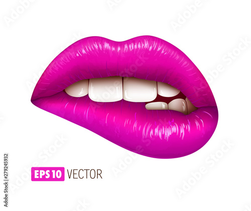 Purple sexy lips isolated on white. Realistic 3d vector illustration.
