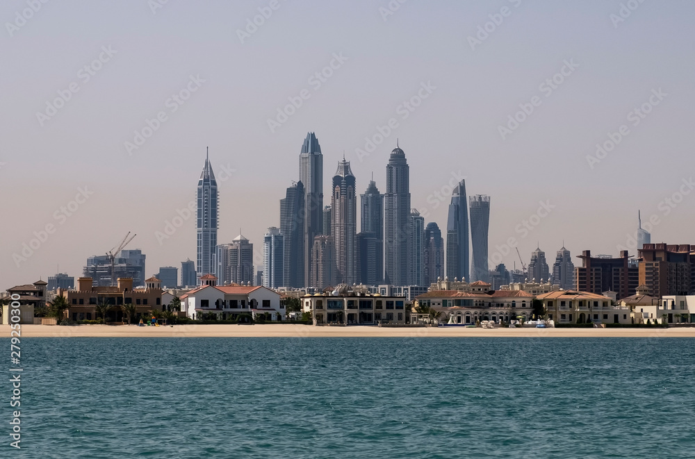 Dubai Marina in a may day. Dubai, United Arab Emirates