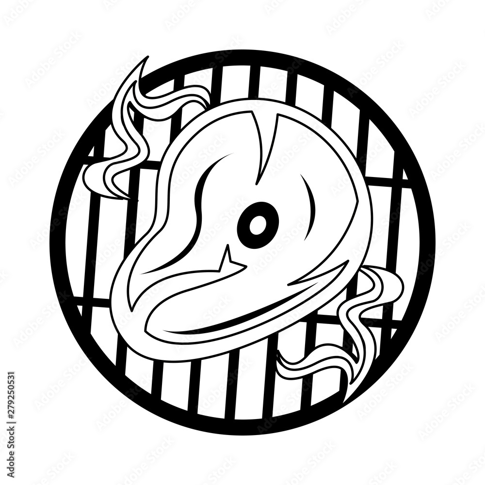 Tasty barbecue grilled food cartoon in black and white Tasty barbecue grilled food cartoon in black and white