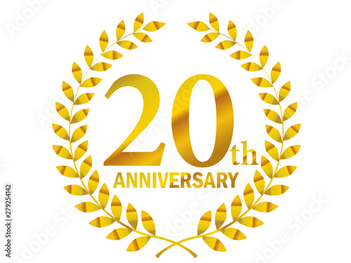 月桂樹をモチーフにしたアニバーサリーのゴールドメタリックのロゴ＿20周年・月桂冠・ローレル_20th Anniversary logo