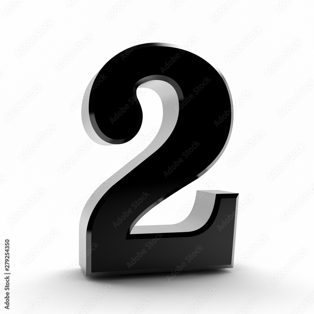 Number 2 black color collection on white background illustration 3D rendering Number 2 black color collection on white background illustration 3D rendering