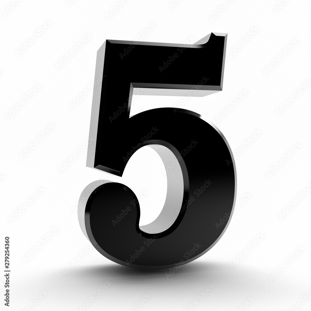Number 5 black color collection on white background illustration 3D rendering Number 5 black color collection on white background illustration 3D rendering