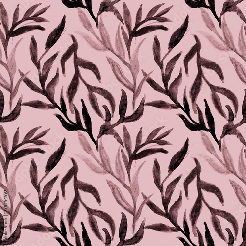 Branches drawn in brown colors on a pink background