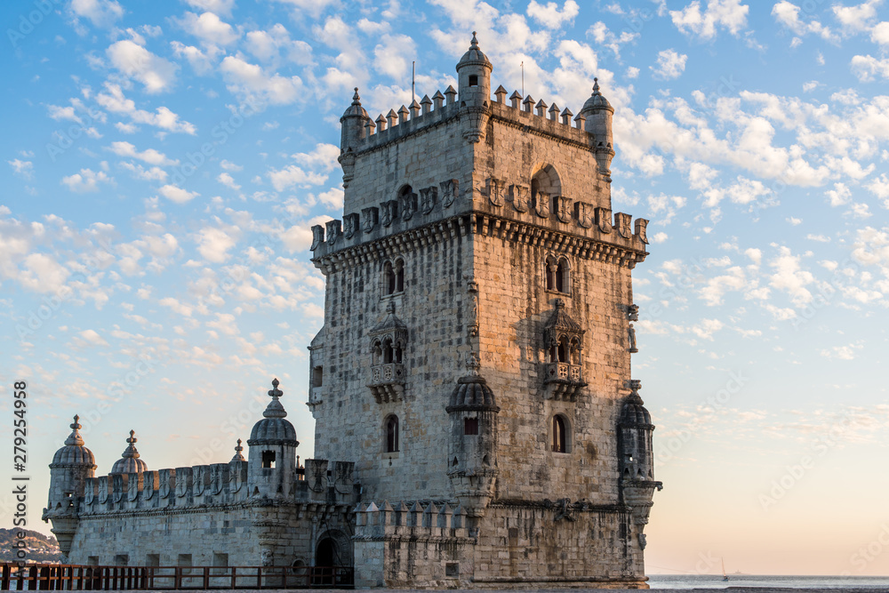Belem Tower sunset with a beautiful sky background