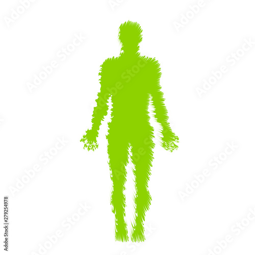 Retro style illustration of a human body standing front view distorted, mishapen and deformed on isolated background. photo