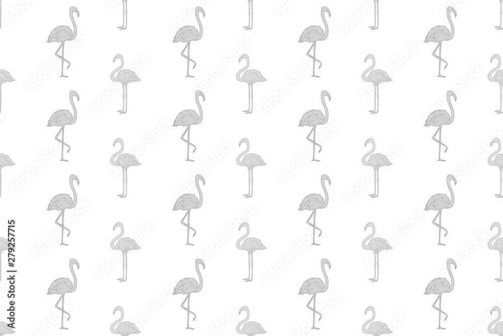 Obraz premium Seamless abstract wallpaper with flamingos. Hand drawn birds. Print for polygraphy, shirts and textiles. Cute texture. Pattern for design. Black and white illustration