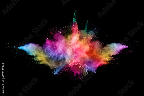 abstract colored dust explosion on a black background.abstract powder splatted background,Freeze motion of color powder exploding/throwing color powder, multicolored glitter texture.