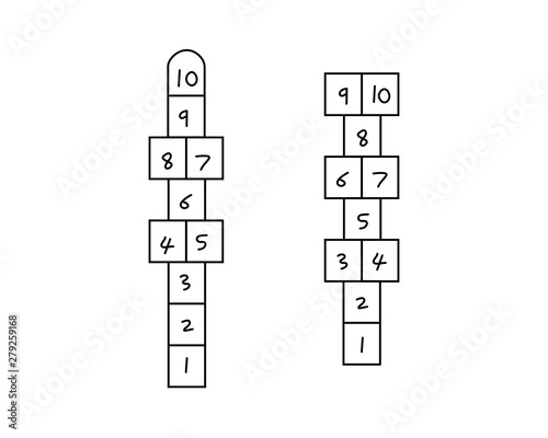 Drawing of two hopscotch courts or games, vector illustration.