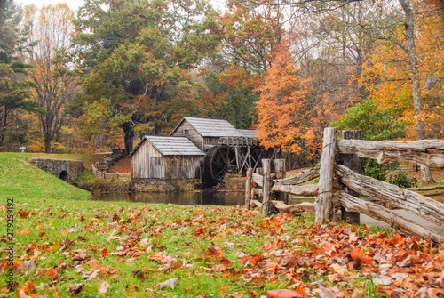 Mabry Mill along the Blue Ridge Parkway in Virginia is a beautiful and photographic spot for tourism in the autumn months.