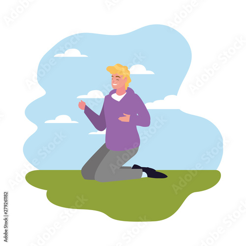 man on his knees outdoors background