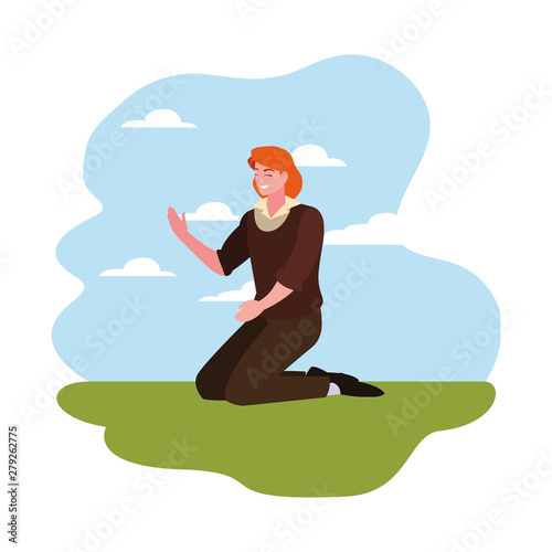 man on his knees outdoors background