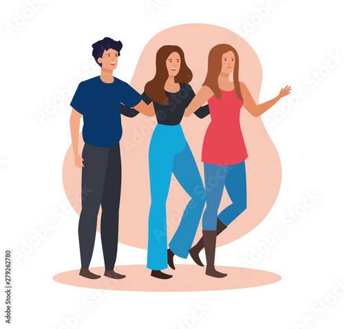 happy women and man friends together