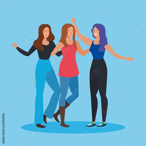 happy women friends with casual clothes