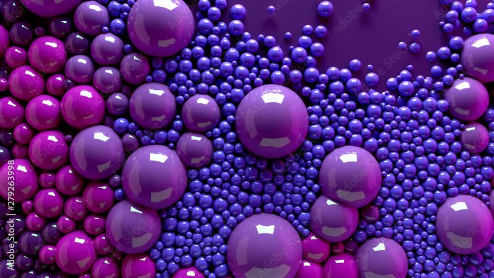 4k 3d animation of spheres and balls colorful rainbow in a organic motion background. Top view of bubbles colorful paint 