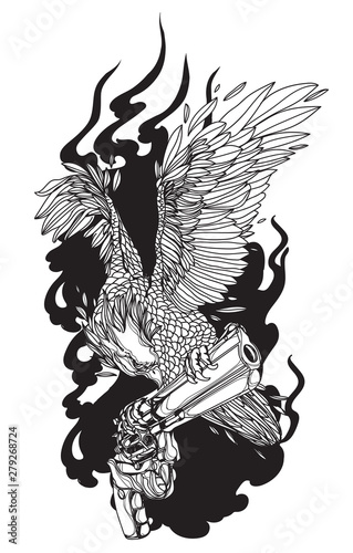 Tattoo art eagle on gun hand drawing