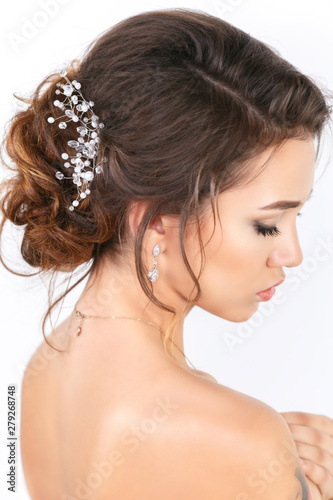 Beauty fashion model portrait hairstyle for a wedding close-up