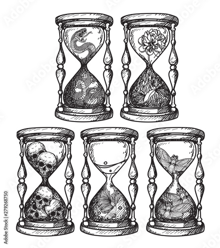 Tattoo art hourglass that contains various things hand drawing Stock Vector  | Adobe Stock