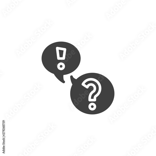 FAQ, questions and answers vector icon. filled flat sign for mobile concept and web design. Exclamation and question mark speech bubble glyph icon. Symbol, logo illustration. Vector graphics