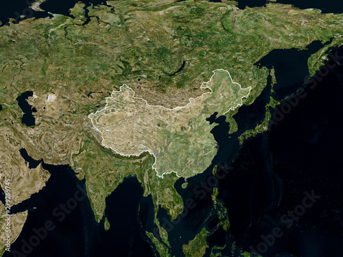 Fototapeta Naklejka Na Ścianę i Meble -  Satellite image of China with borders (Isolated imagery of China. Elements of this image furnished by NASA)