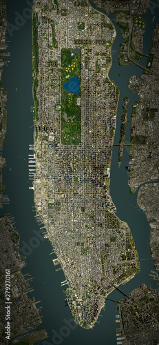 Fototapeta Naklejka Na Ścianę i Meble -  High resolution Satellite image of Manhattan, New York (Isolated imagery of USA. Elements of this image furnished by NASA)