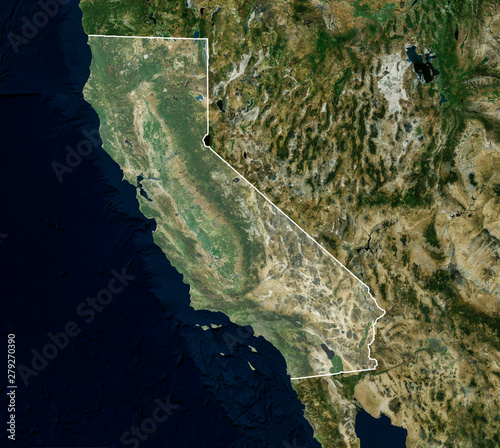 Fototapeta Naklejka Na Ścianę i Meble -  High resolution Satellite image of California, USA (Isolated imagery of USA. Elements of this image furnished by NASA)