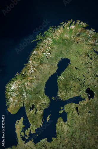 Fototapeta Naklejka Na Ścianę i Meble -  High resolution Satellite image of Scandinavia (Isolated imagery of Scandinavia. Elements of this image furnished by NASA)