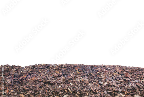 pile heap of soil and dead plants , humus on white background..
