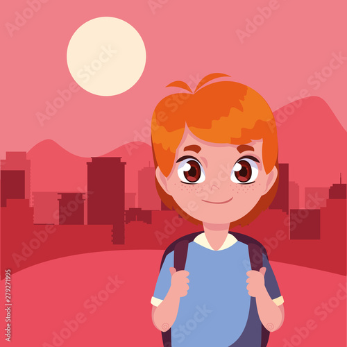 school boy with bag in the outdoors