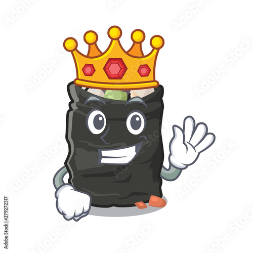 King garbage bag behind the character door
