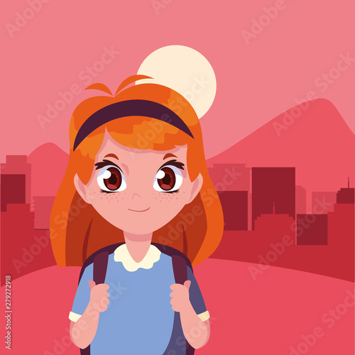 school girl with bag in the outdoors