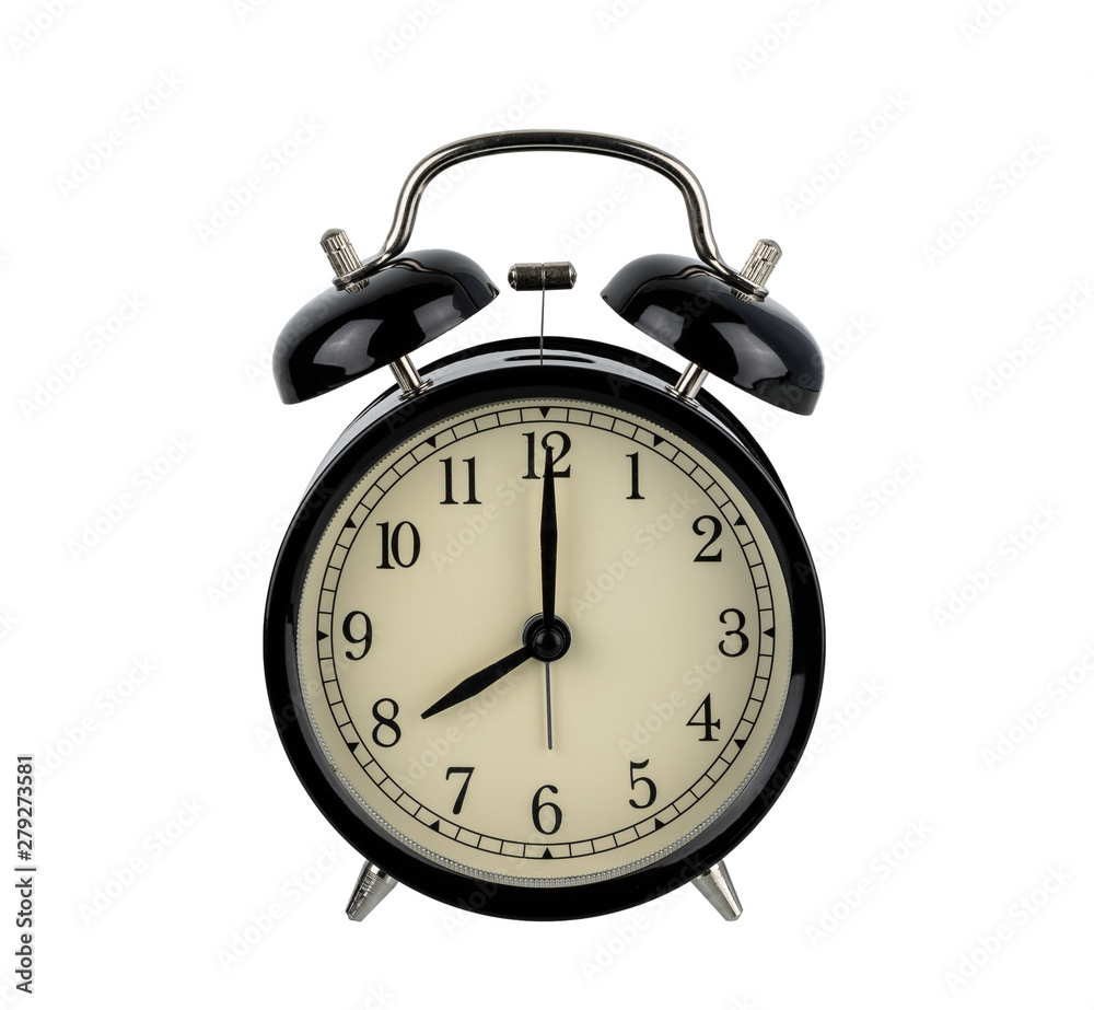 Black alarm clock, Analog twin bell isolated on white Black alarm clock, Analog twin bell isolated on white