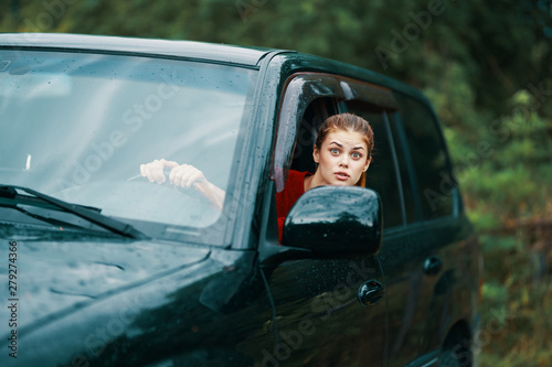 young woman in the car