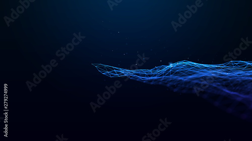 Virtual waves in cyberspace. Abstract mesh background as a virtual reality concept - 3D render.