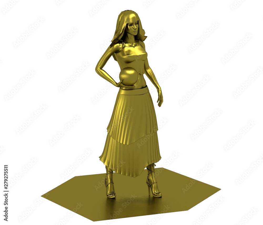 woman character, 3D illustration, sketch, outline